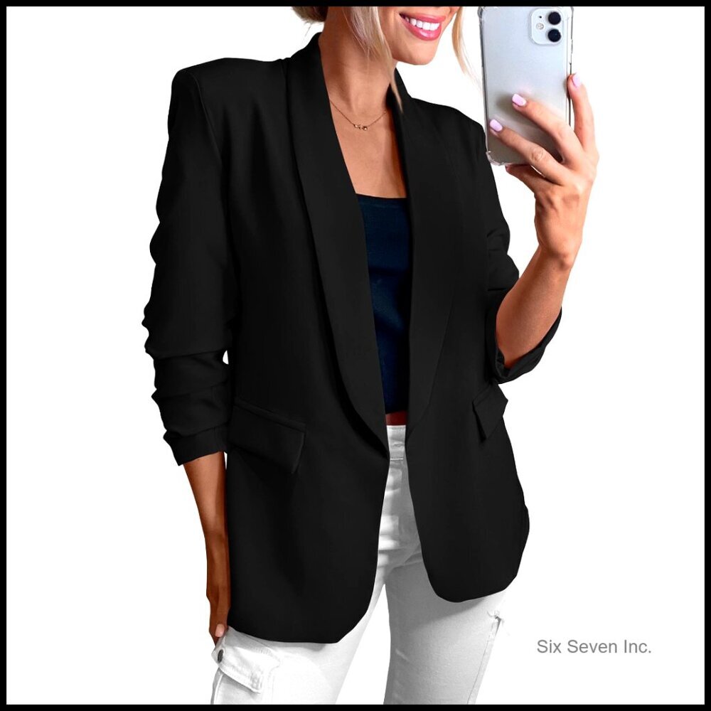 Shawl Collar Blazer with Pockets for Business Casual Wear